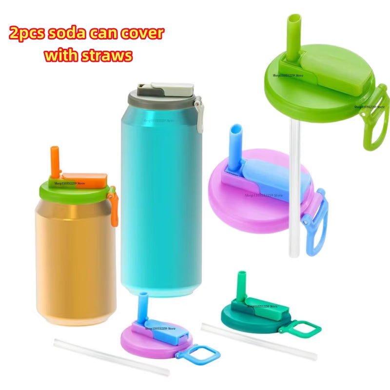 2PCS Silicone Soda Can Covers - Reusable Sealed Beverage Lids with Straw Opening