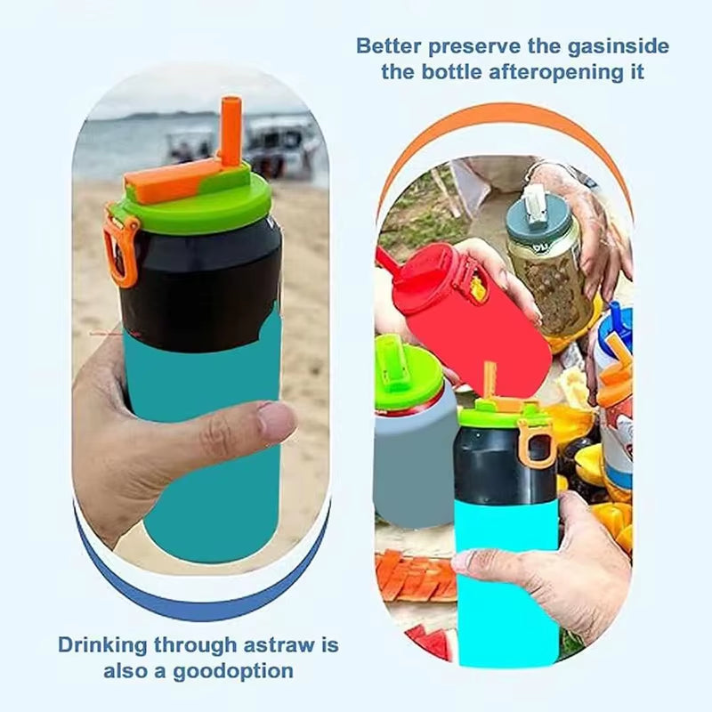 2PCS Silicone Soda Can Covers - Reusable Sealed Beverage Lids with Straw Opening